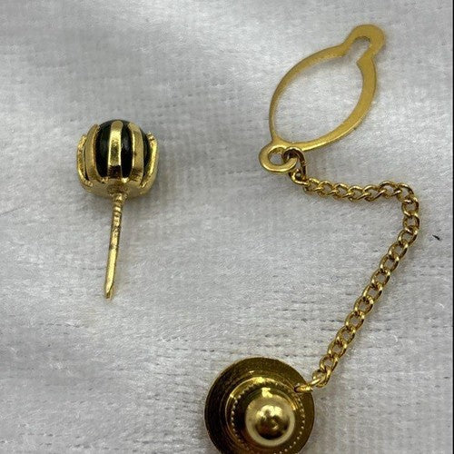 Vintage Tug's Gold Tone Cufflinks and Tie Tack Set Green Cabochon in Box
