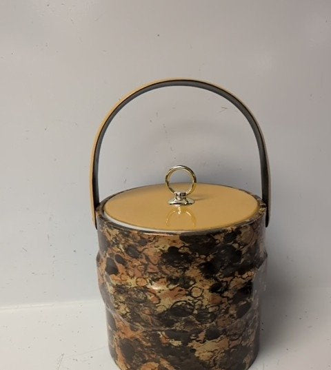 Pre-Owned Vintage Mid-Century Modern Marbled Ice Bucket Yellow Lid Chrome Handle