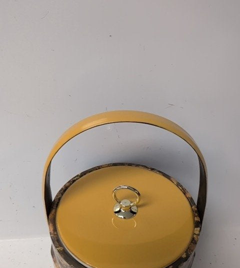 Pre-Owned Vintage Mid-Century Modern Marbled Ice Bucket Yellow Lid Chrome Handle
