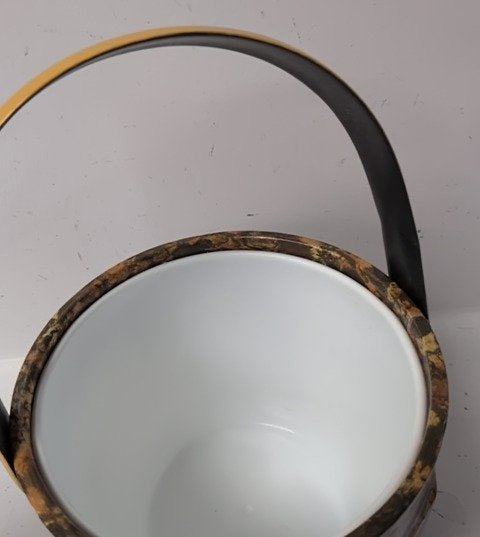 Pre-Owned Vintage Mid-Century Modern Marbled Ice Bucket Yellow Lid Chrome Handle