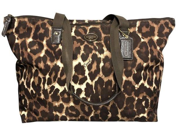 Coach Leopard Print Nylon Packable Weekender Tote & Pouch with Certificate of Authenticity
