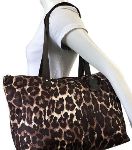 Coach Leopard Print Nylon Packable Weekender Tote & Pouch with Certificate of Authenticity