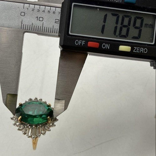 Vintage Green Rhinestone Cocktail Ring Gold Electroplate 9.2g
