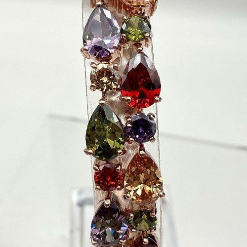 Vintage Rose Gold Plate Multi-Color Faux Gemstone Statement Bracelet 7"
