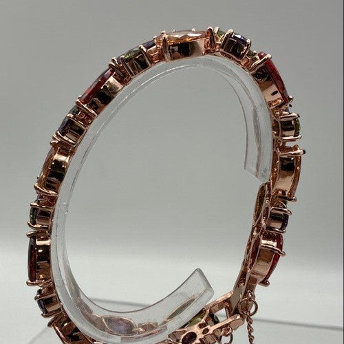 Vintage Rose Gold Plate Multi-Color Faux Gemstone Statement Bracelet 7"