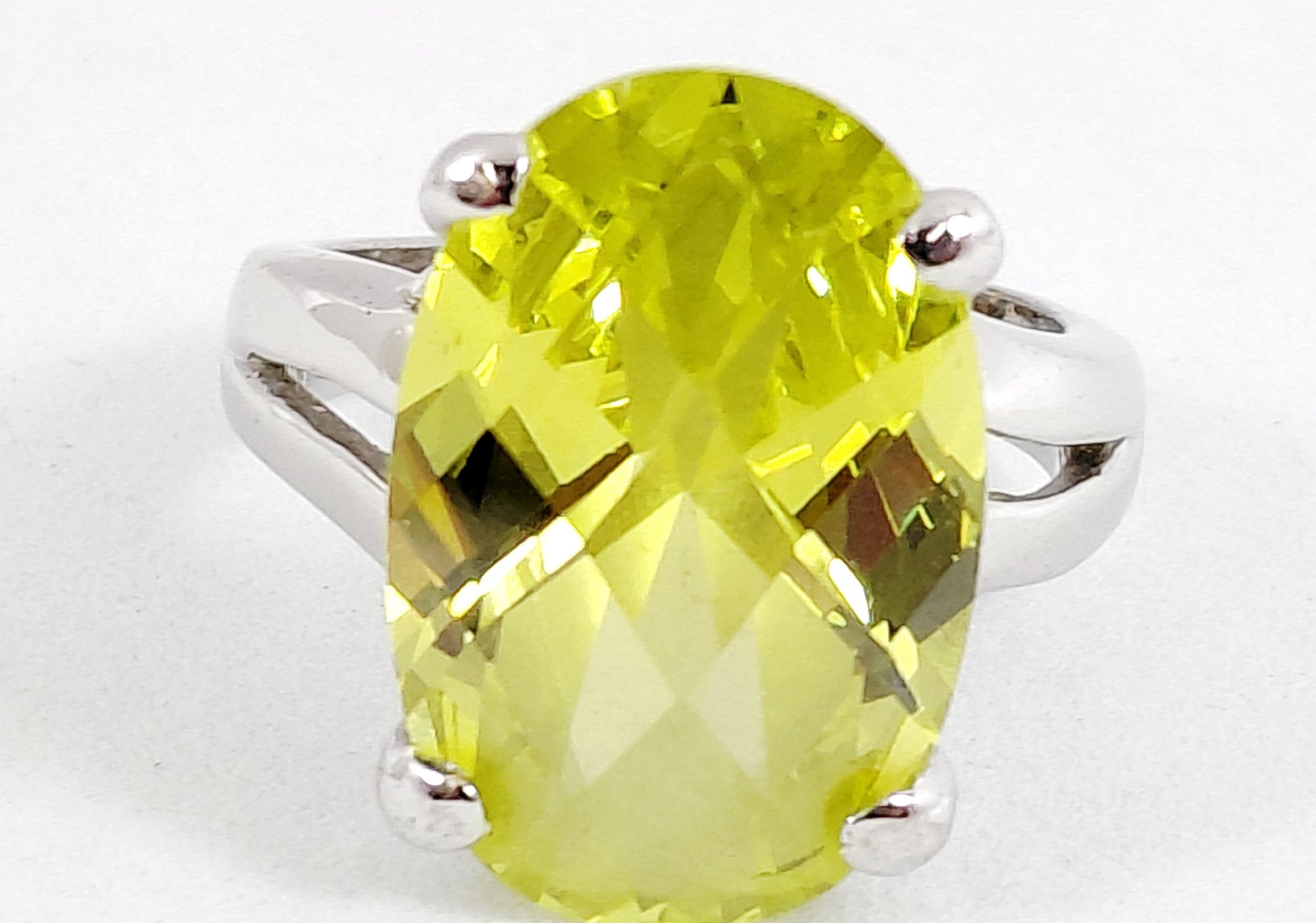 Silver-Tone Lime Green Cubic Zirconia Oval Statement Ring, Size 5.75