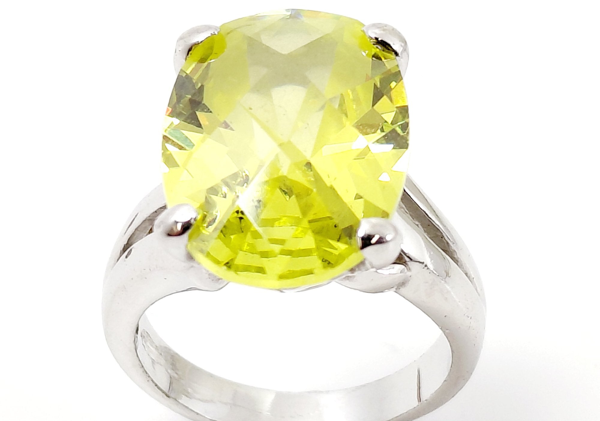 Silver-Tone Lime Green Cubic Zirconia Oval Statement Ring, Size 5.75