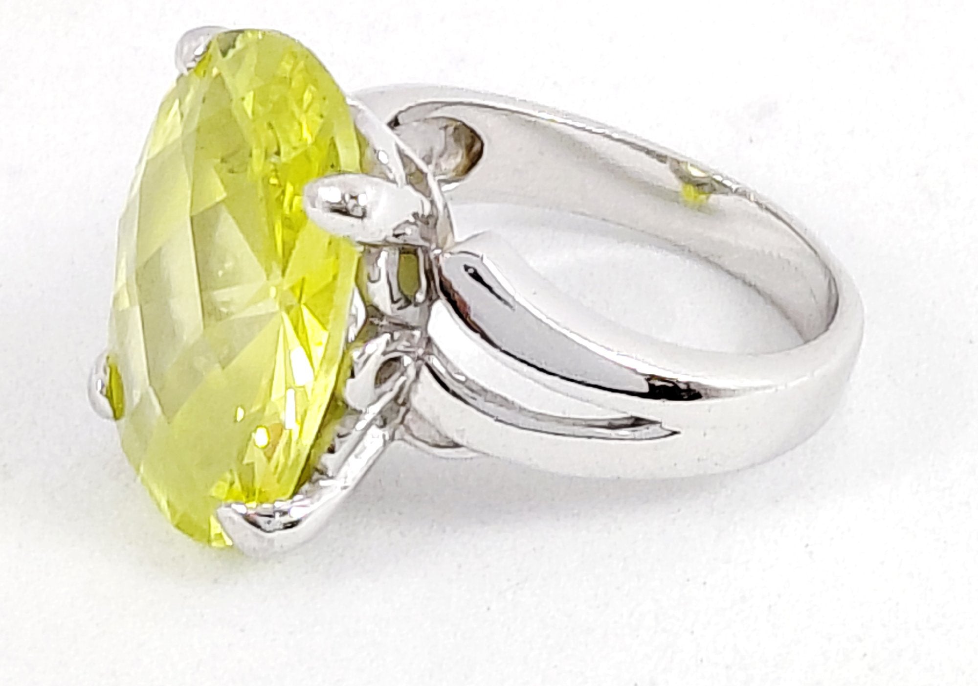 Silver-Tone Lime Green Cubic Zirconia Oval Statement Ring, Size 5.75