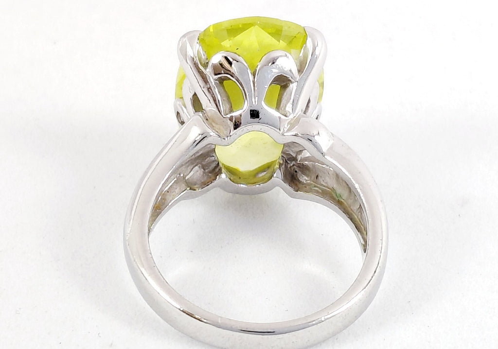 Silver-Tone Lime Green Cubic Zirconia Oval Statement Ring, Size 5.75
