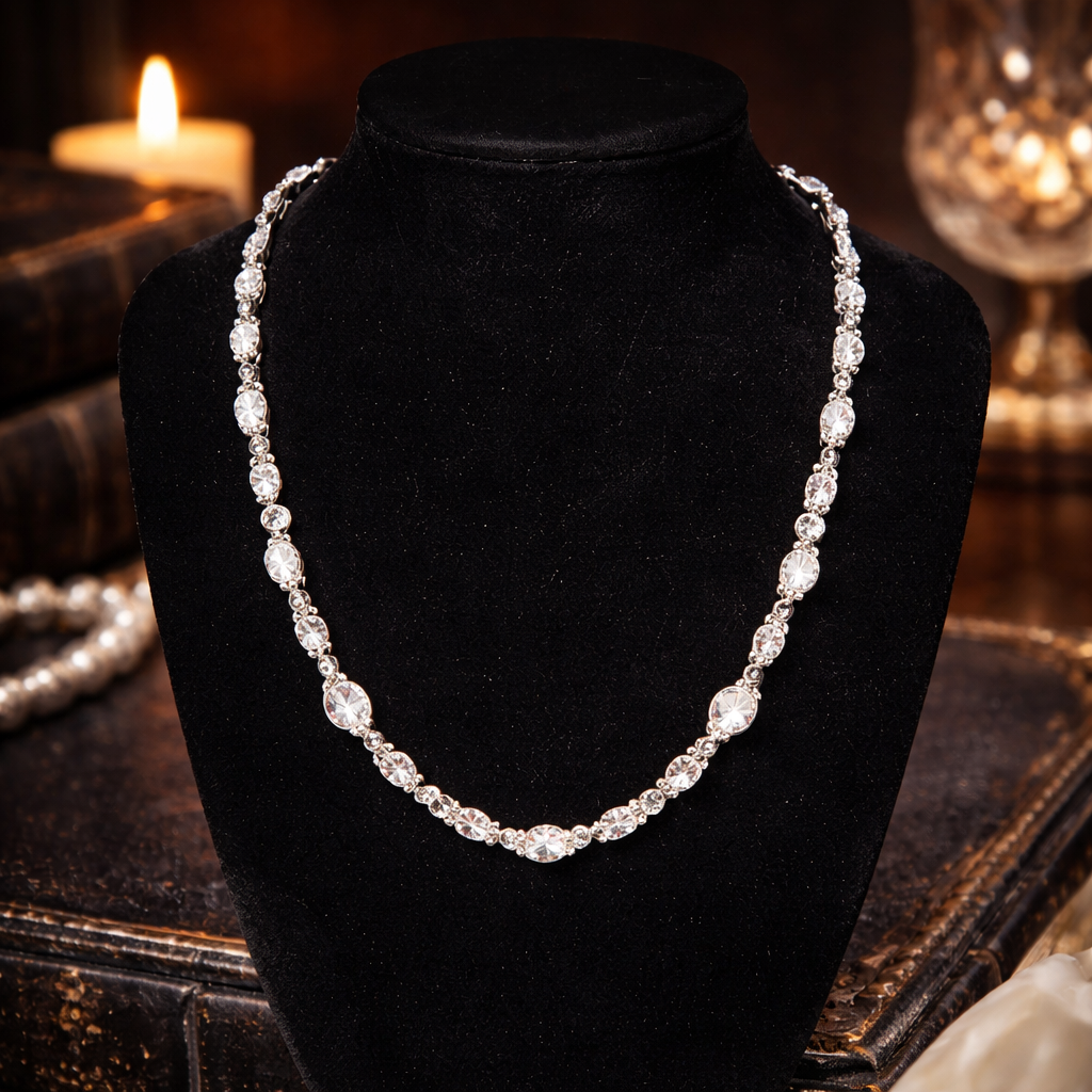 Authenticated Givenchy Silver Tone Faceted Glass Statement Necklace, Bezel Set Crystal Links, 19 Inch Designer Necklace, Vintage Givenchy Jewelry