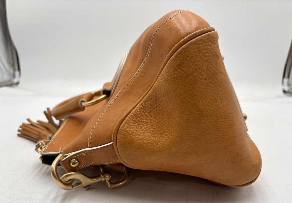 Dooney and Bourke Caramel Brown Leather Satchel Handbag Brass Hardware