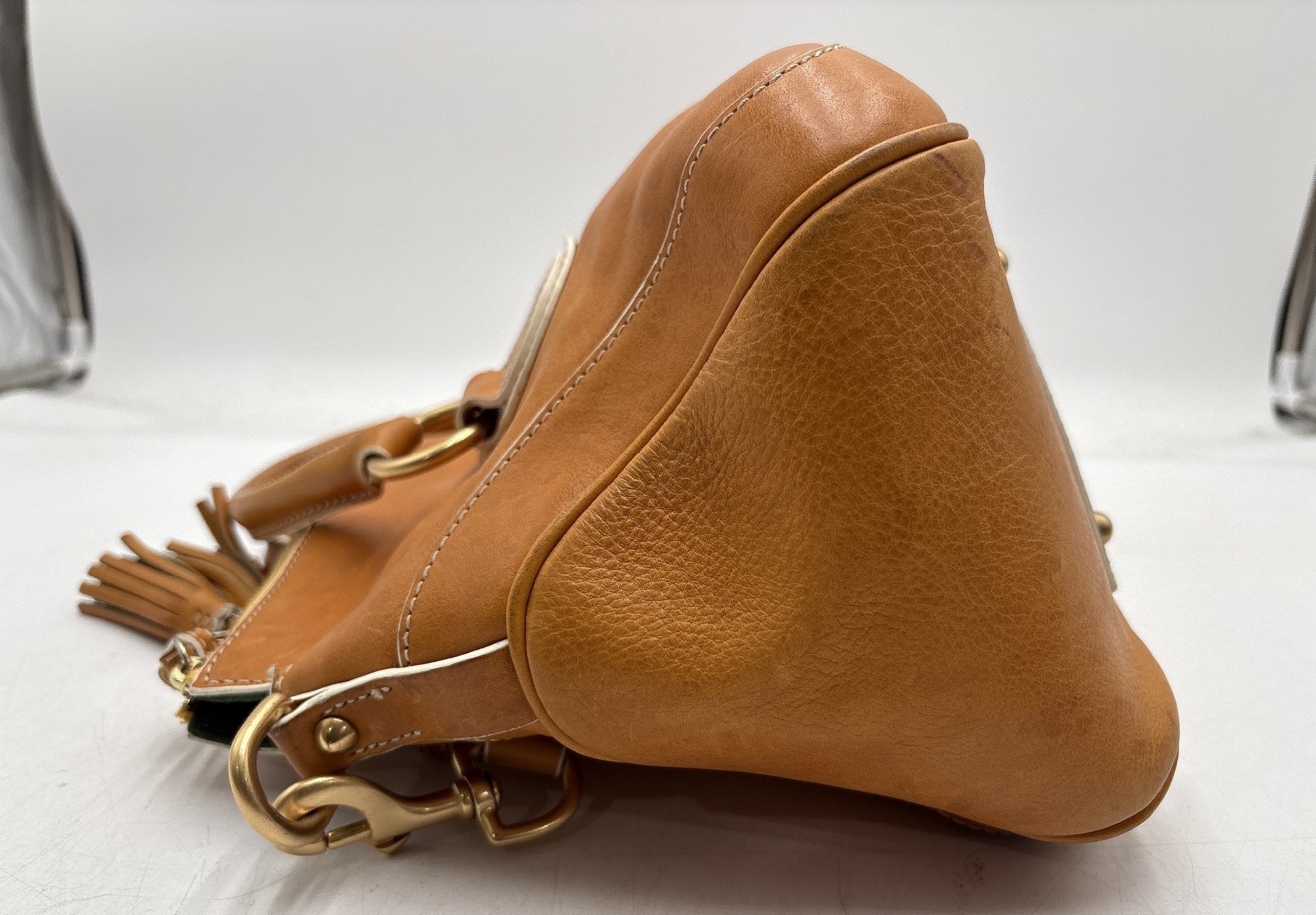 Dooney and Bourke Caramel Brown Leather Satchel Handbag Brass Hardware