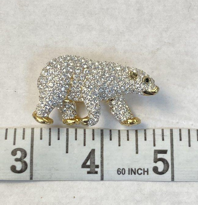 The Coca-Cola Company Swarovski Crystal Polar Bear Brooch Gold Tone Collectible Lapel Pin