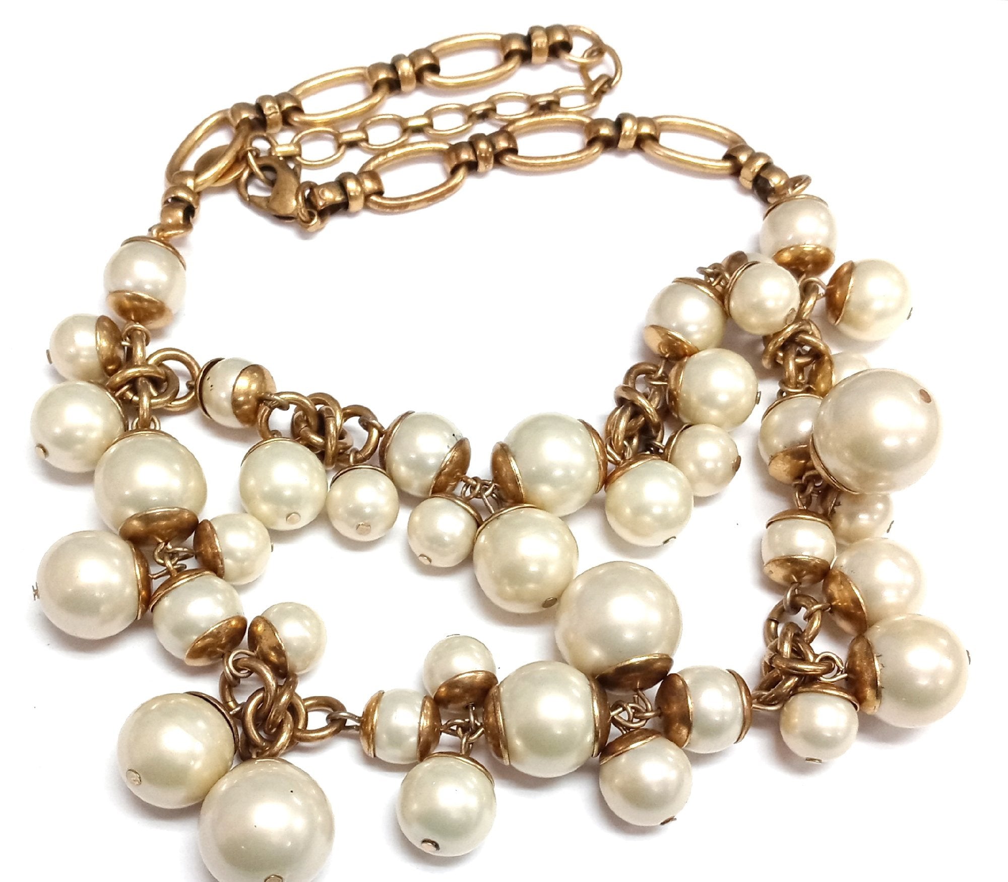 Stella and Dot Gold-Tone Faux Pearl Statement Necklace, 18-Inch Layered Chunky