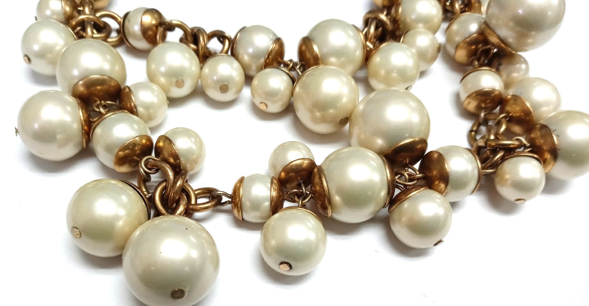 Stella and Dot Gold-Tone Faux Pearl Statement Necklace, 18-Inch Layered Chunky