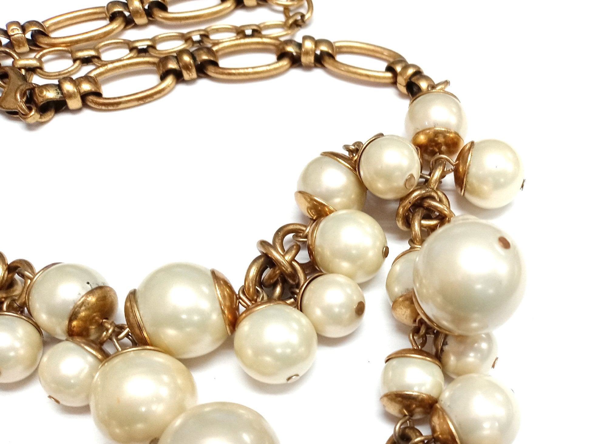 Stella and Dot Gold-Tone Faux Pearl Statement Necklace, 18-Inch Layered Chunky