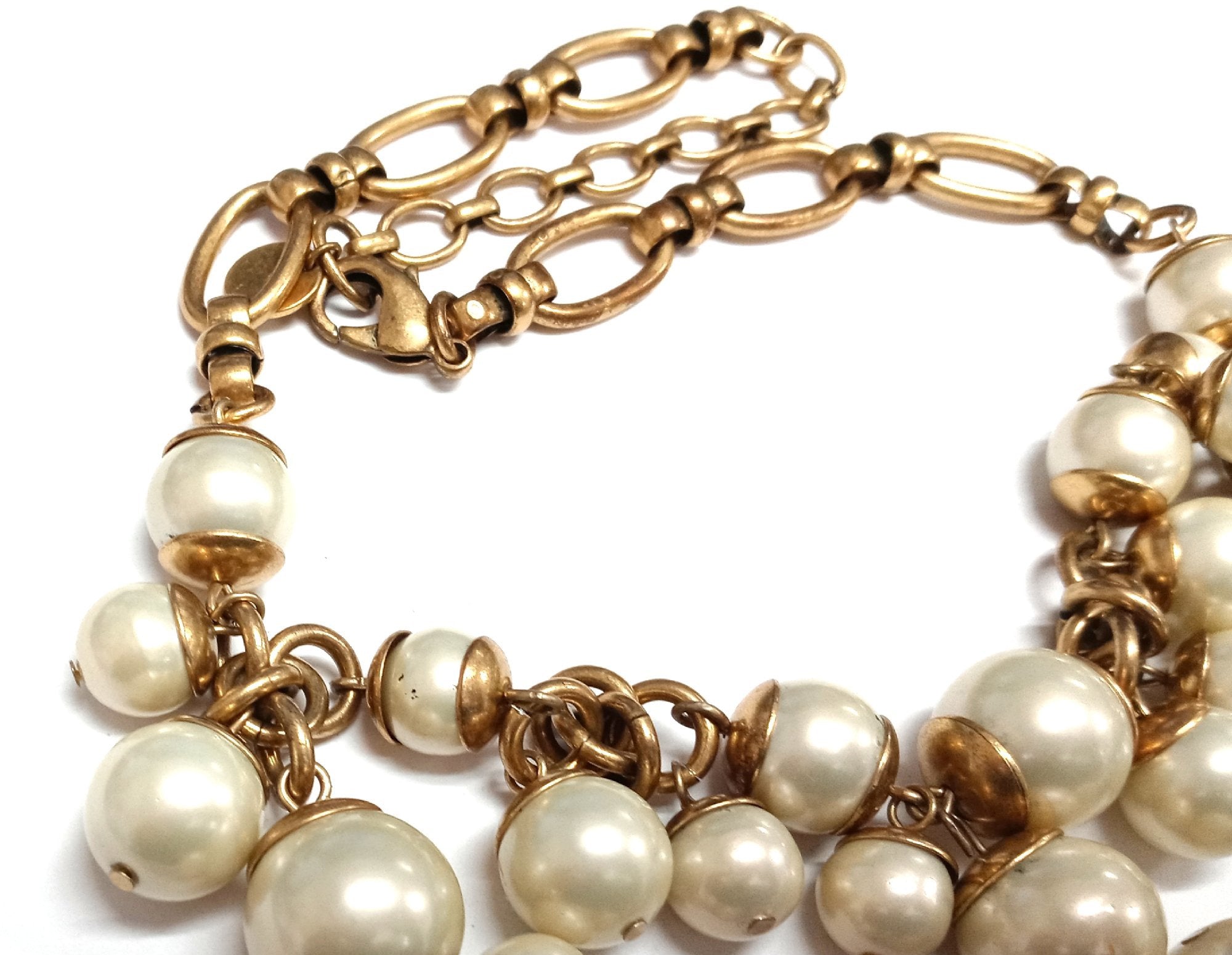 Stella and Dot Gold-Tone Faux Pearl Statement Necklace, 18-Inch Layered Chunky