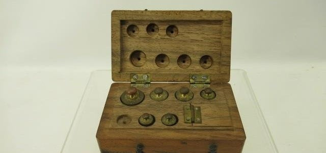 Antique Apothecary Jeweler’s Brass Balance Scale Weights with Wood Box | Partial Weight Set