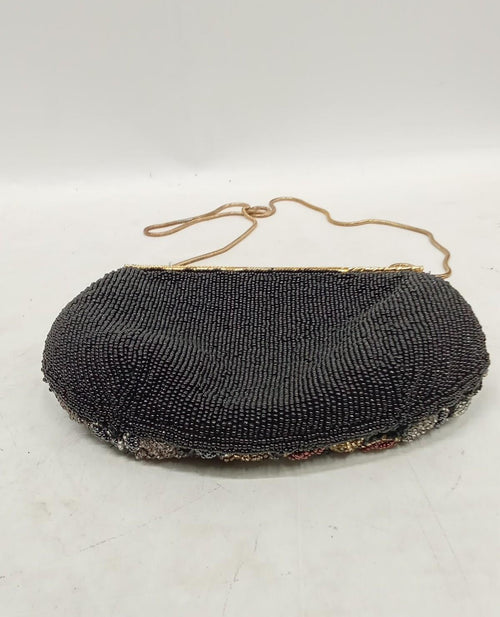 Carolyne Barton Beaded Evening Bag with Floral Design | 8" Vintage-Style Chain Clutch