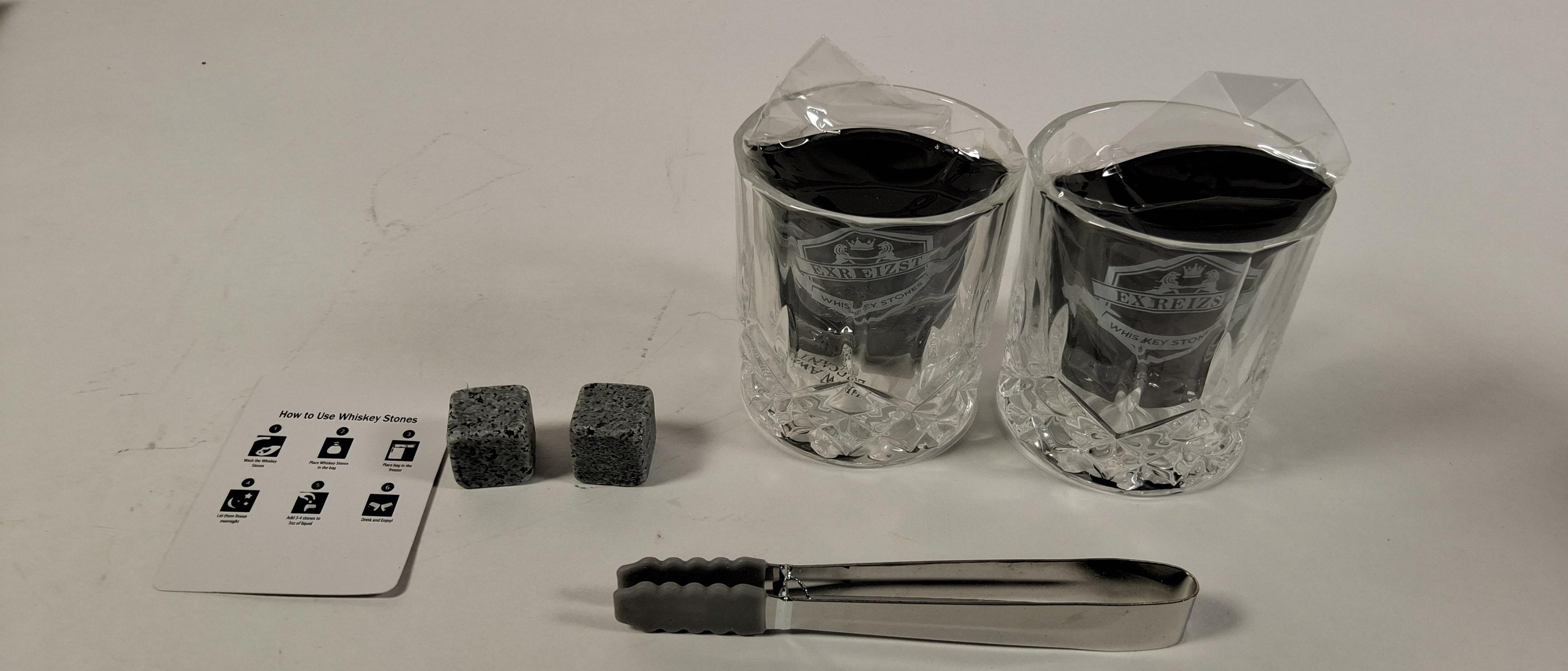 Whiskey Stones Bar Kit with Glasses in Wood Gift Box