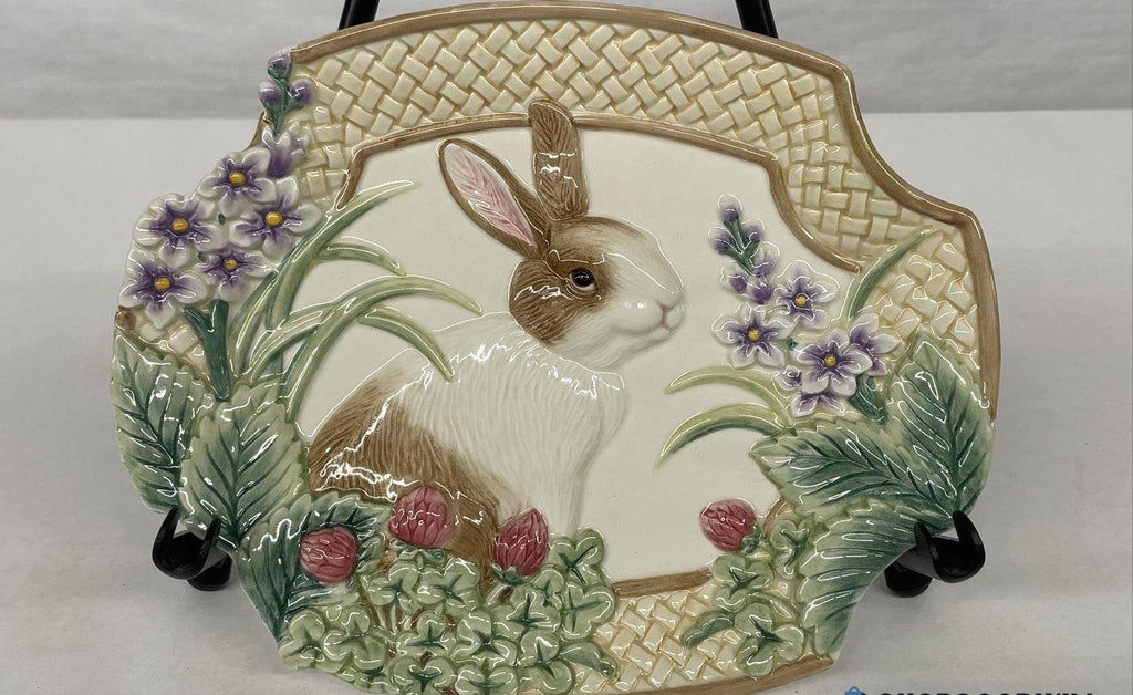 Fitz and Floyd Essentials Botanical Bunny Canape Plate | Rabbit Garden Serving Dish