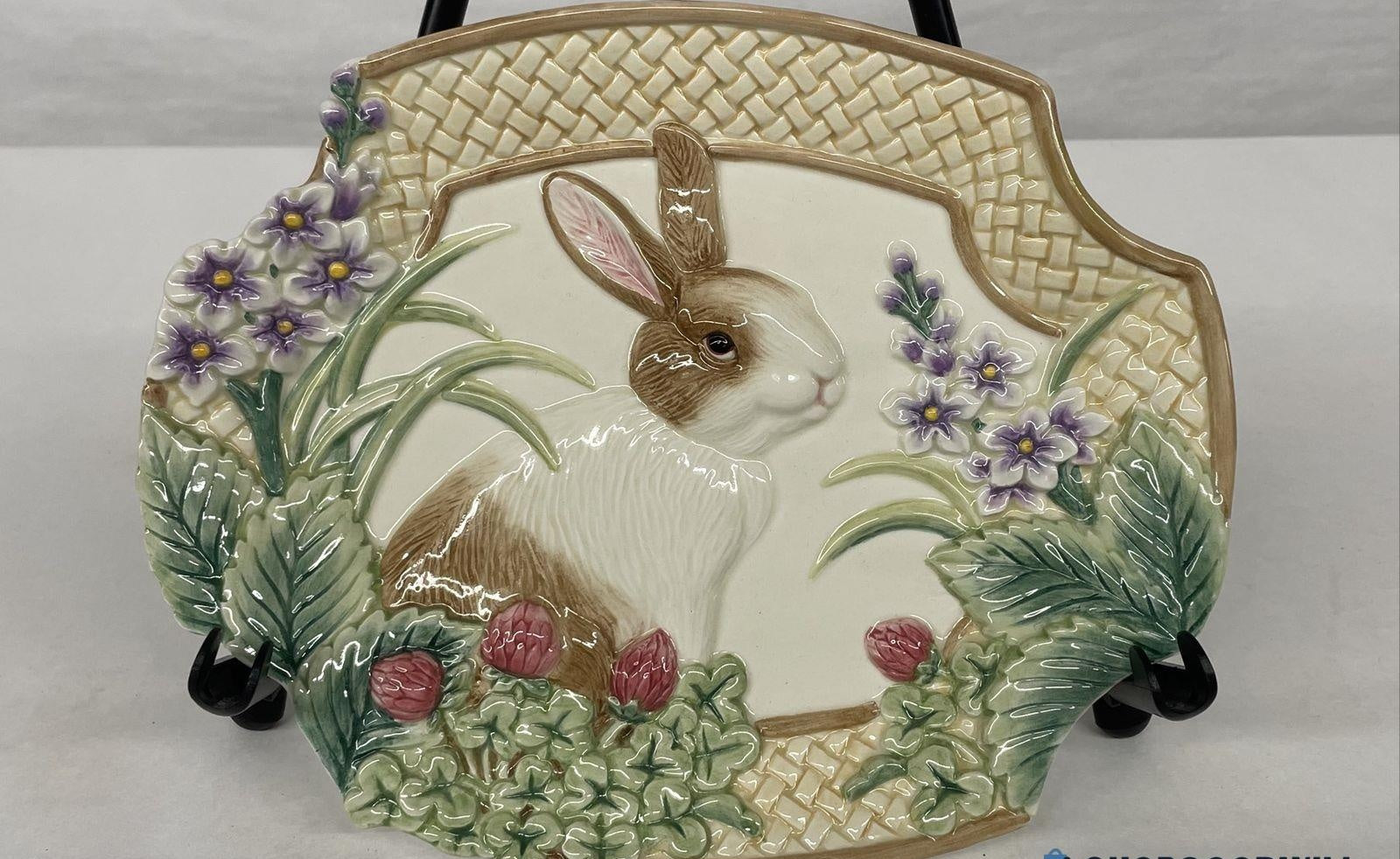 Fitz and Floyd Essentials Botanical Bunny Canape Plate | Rabbit Garden Serving Dish