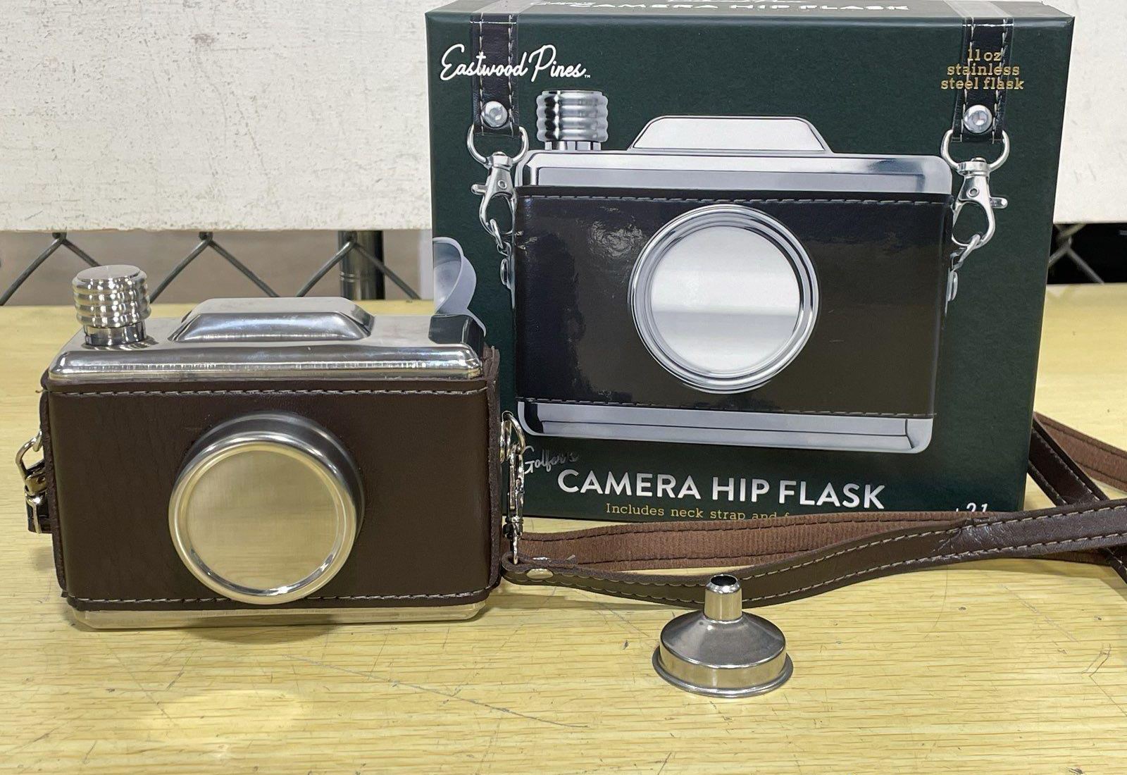 JME and Co Golfer’s Camera Hip Flask Set | Stainless Steel 11 oz Flask with Strap and Funnel