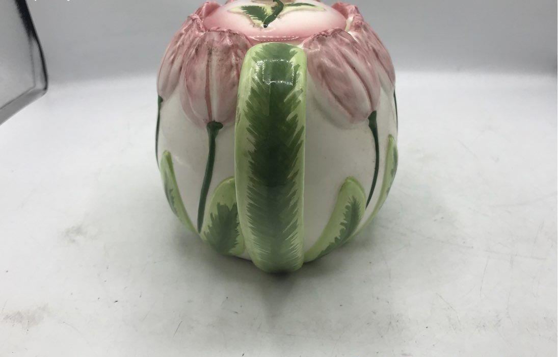 Seymour Mann Tulip Time Ceramic Tea Set, 1987 Pink Tulip Teapot Creamer & Sugar 3-Piece Set
