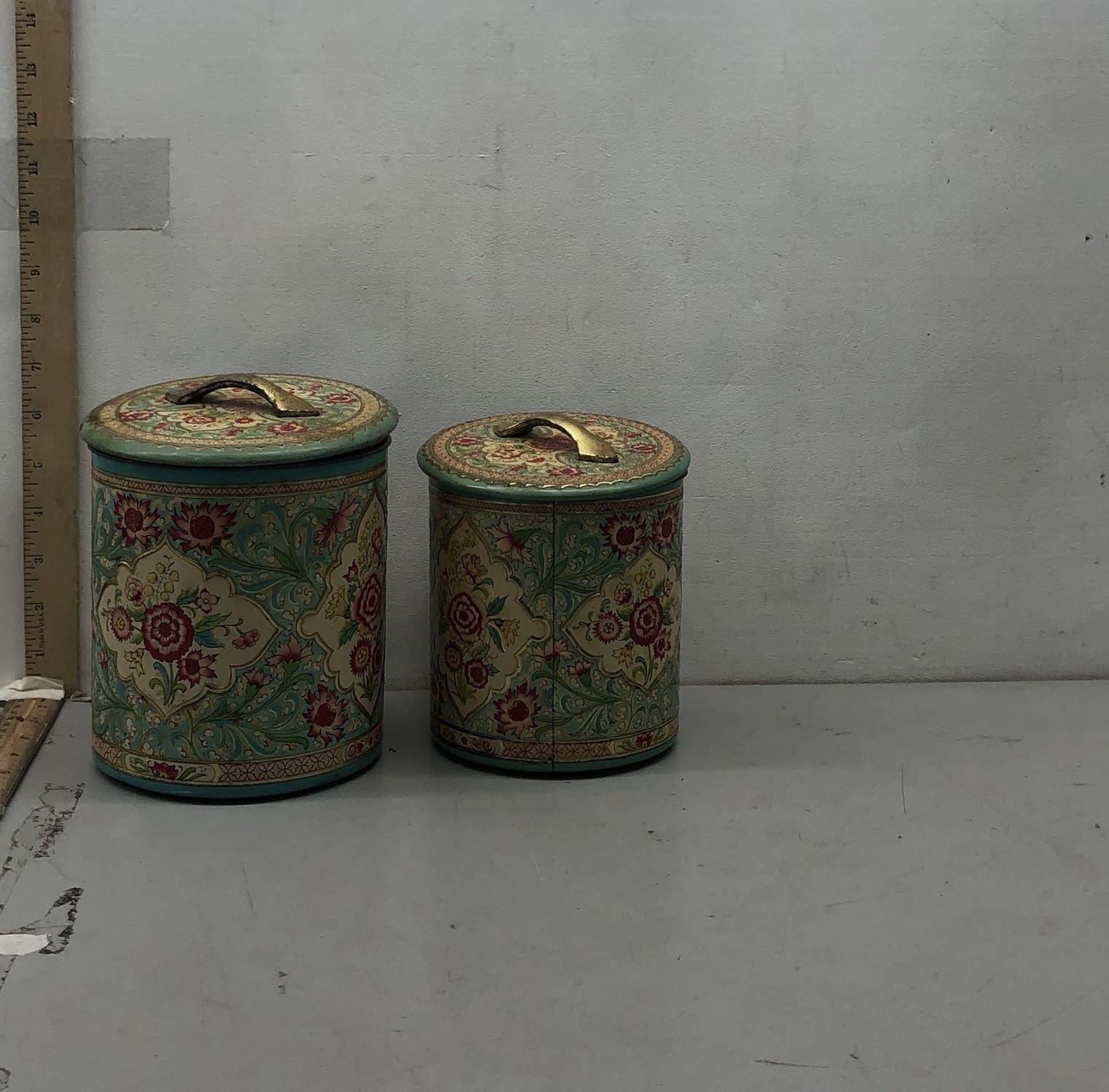 Vintage Floral Metal Kitchen Canister Set, Made in Holland, 4-Piece Lot
