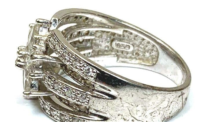 925 Sterling Silver CZ Flower Design Size 7 Ring 5.1g