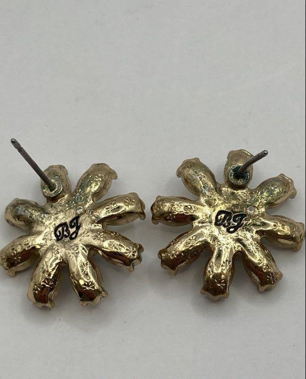 Betsey Johnson Gold-Tone Iridescent Crystal Petals & Yellow Rhinestone Center Daisy Earrings