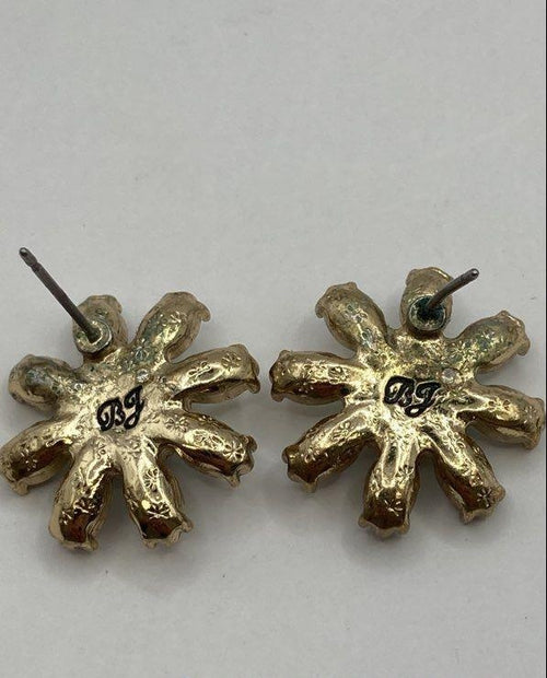 Betsey Johnson Gold-Tone Iridescent Crystal Petals & Yellow Rhinestone Center Daisy Earrings