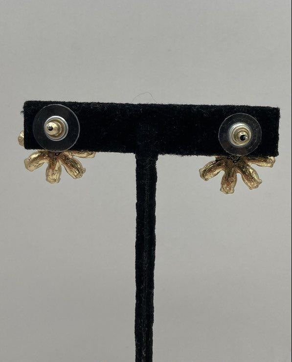 Betsey Johnson Gold-Tone Iridescent Crystal Petals & Yellow Rhinestone Center Daisy Earrings