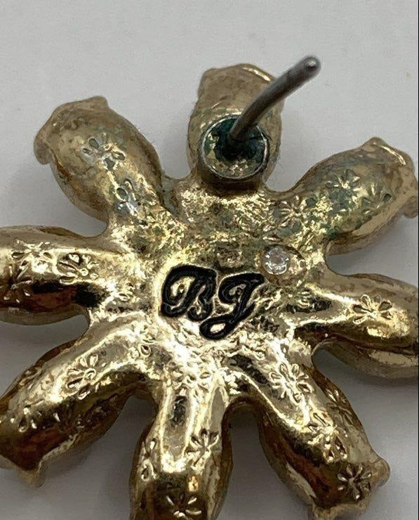 Betsey Johnson Gold-Tone Iridescent Crystal Petals & Yellow Rhinestone Center Daisy Earrings