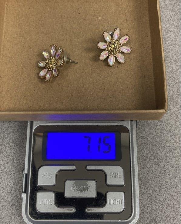 Betsey Johnson Gold-Tone Iridescent Crystal Petals & Yellow Rhinestone Center Daisy Earrings