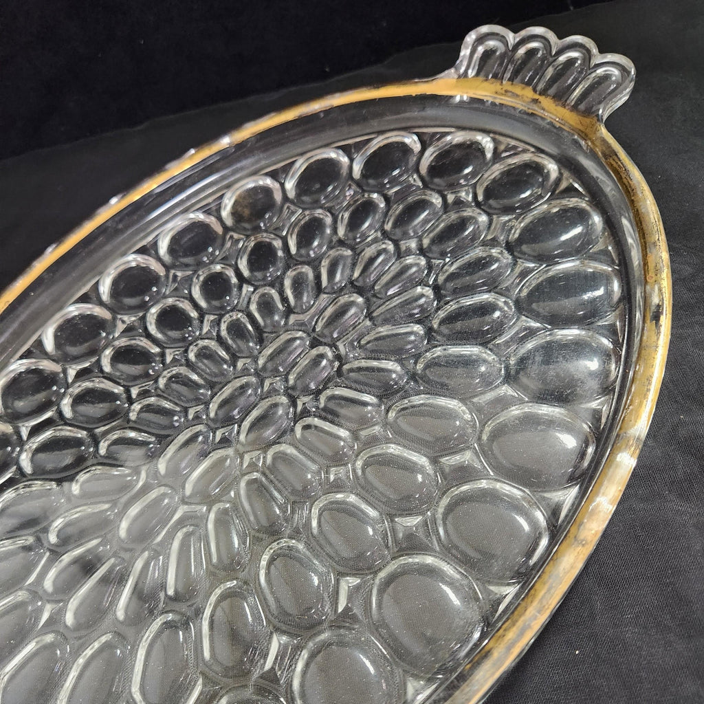 Clear Glass Serving Tray with Fading Gold Ring, 8x13 Inches