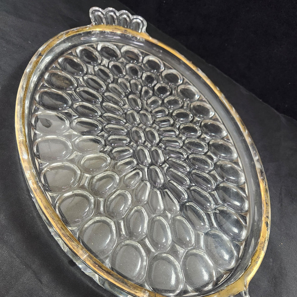 Clear Glass Serving Tray with Fading Gold Ring, 8x13 Inches