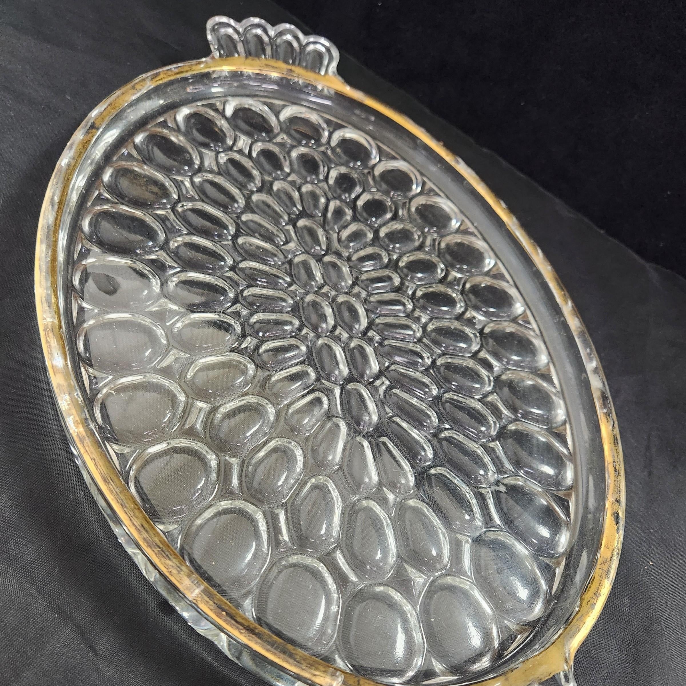 Clear Glass Serving Tray with Fading Gold Ring, 8x13 Inches