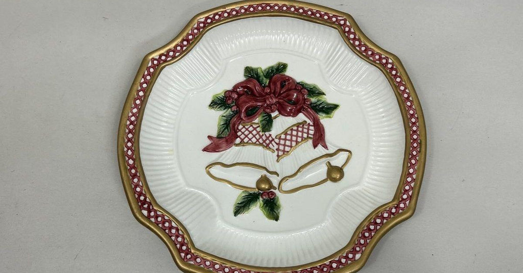 (SOLD) Fitz & Floyd Holiday Bells Canapé Plate Christmas Appetizer Dish in Original Box
