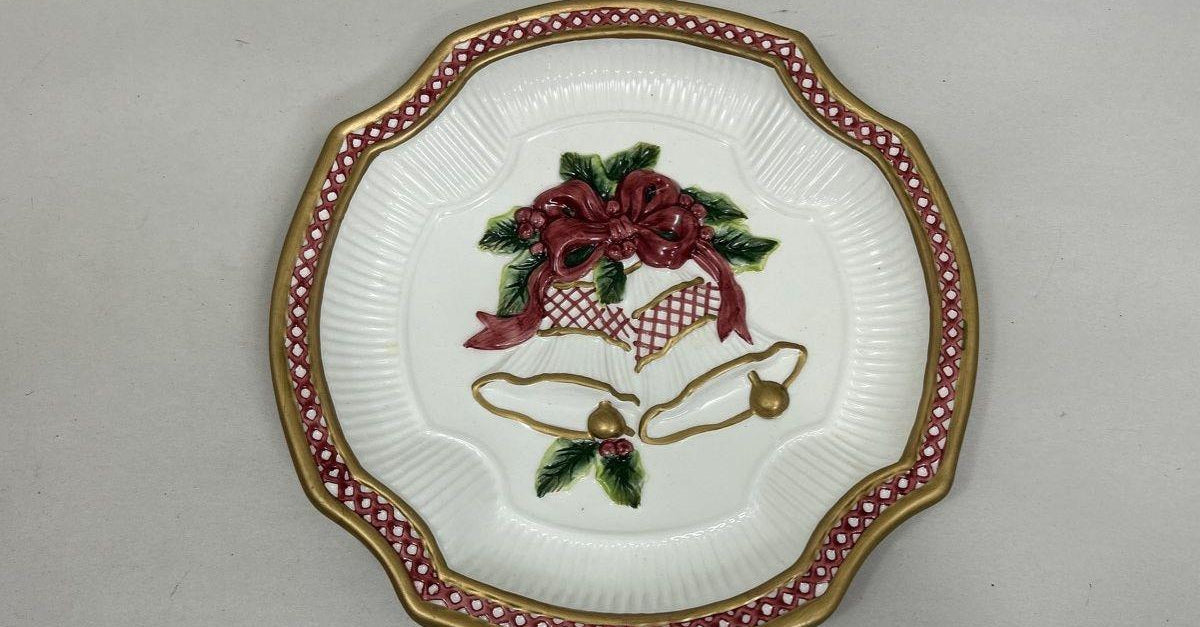 (SOLD) Fitz & Floyd Holiday Bells Canapé Plate Christmas Appetizer Dish in Original Box