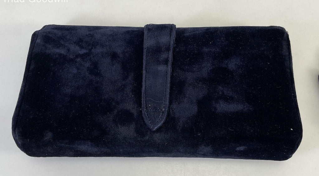 Garay Blue Rayon Velvet Handbag Set with Matching Gloves, Coin Purse and Mirror