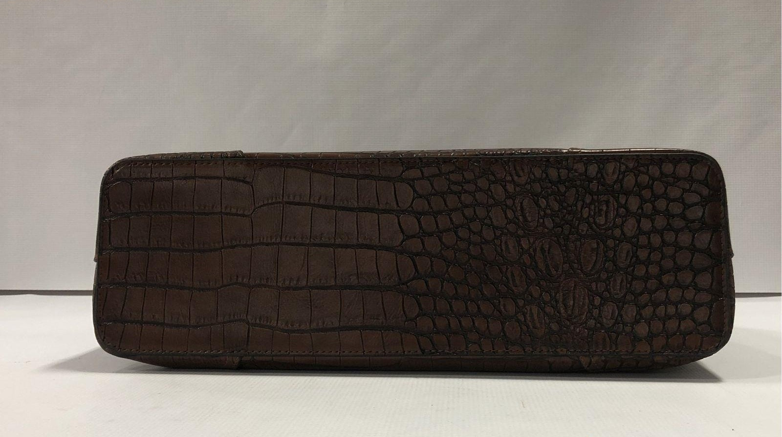 London Fog Mahogany Croc Embossed Satchel Bag, Brown Faux Leather Structured Handbag