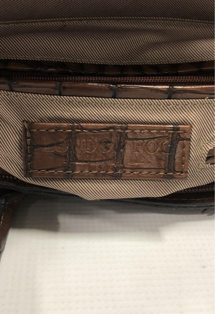 London Fog Mahogany Croc Embossed Satchel Bag, Brown Faux Leather Structured Handbag