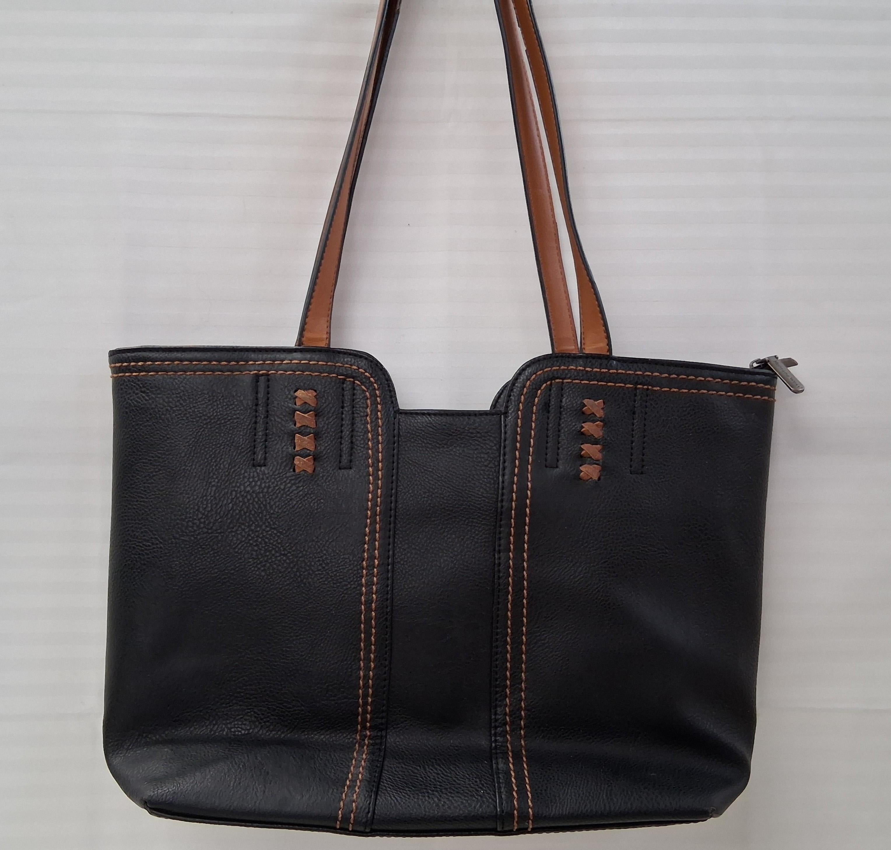 Montana West Black Faux Leather Tote Handbag with Brown Accents