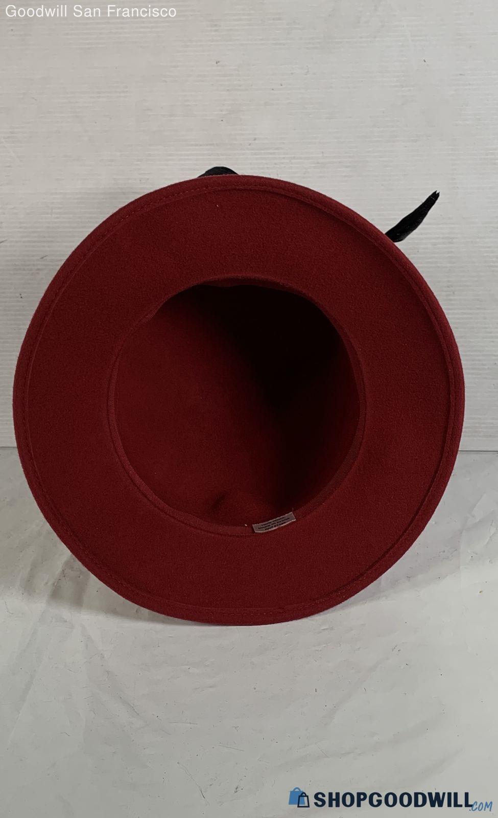 Red Wool Felt Cloche Hat with Black Feather & Ribbon Trim, Classic Women’s Dress Hat