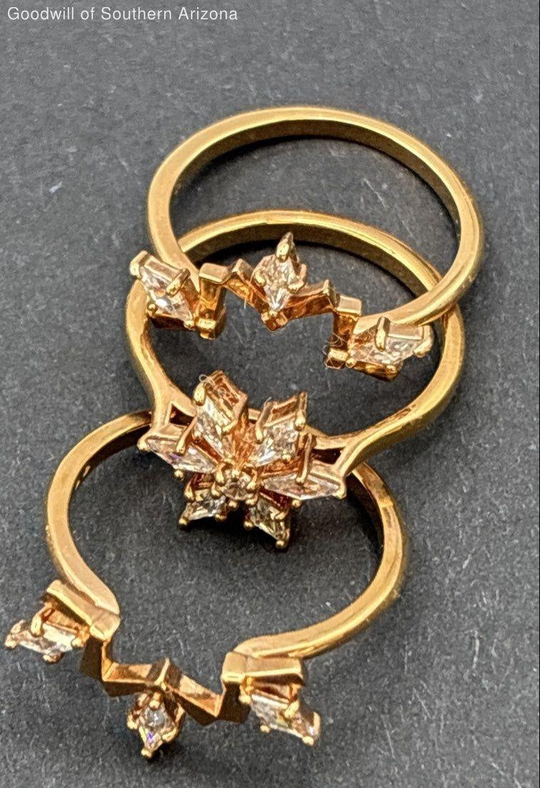 Swarovski 3pc White Crystal Snowflake Stacking Ring Set
