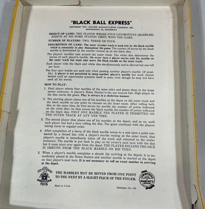 Vintage Schaper Manufacturing Black Ball Express Board Game