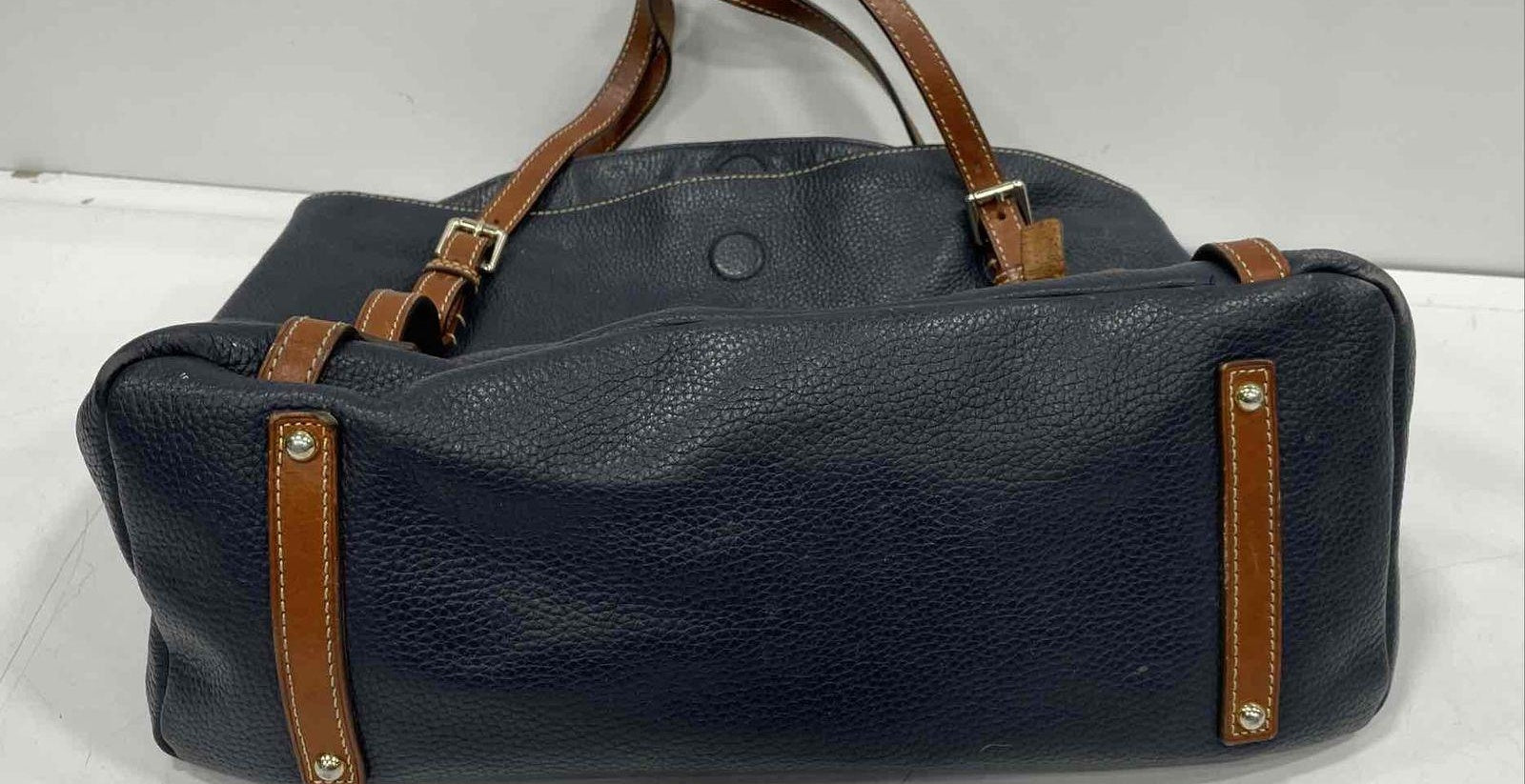 Dooney and Bourke Navy Pebbled Leather Large Tote Shoulder Bag | Classic Leather Carryall