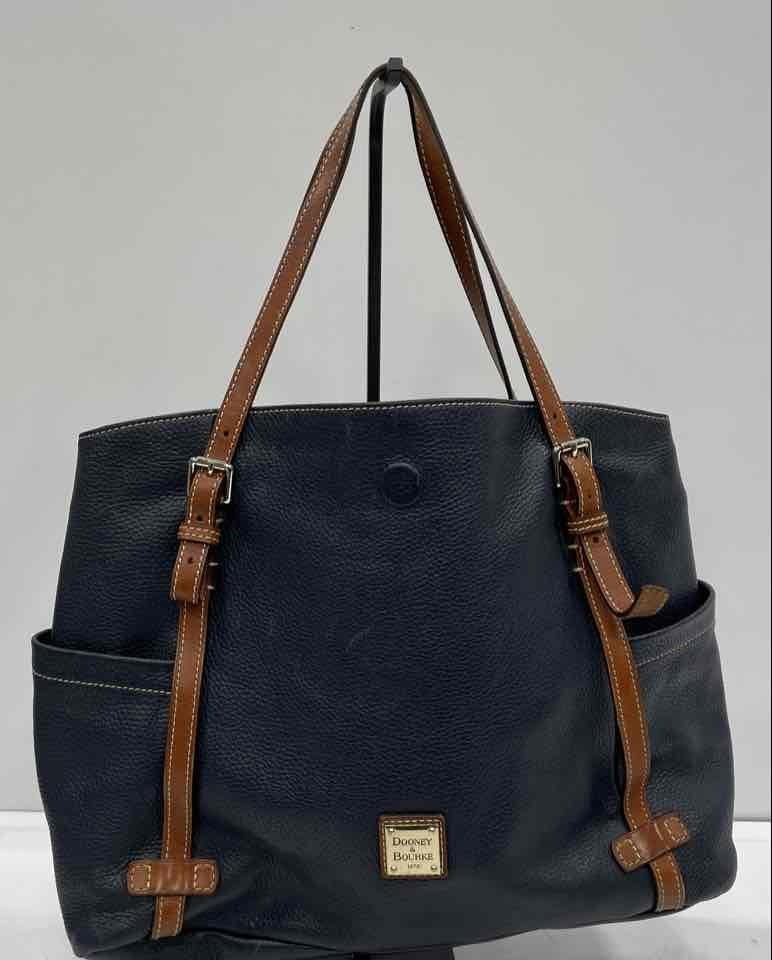 Dooney and Bourke Navy Pebbled Leather Large Tote Shoulder Bag | Classic Leather Carryall