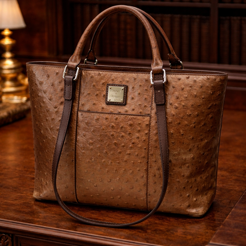 Dooney & Bourke Lexington Ostrich Embossed Leather Tote Copper Brown Shoulder Bag